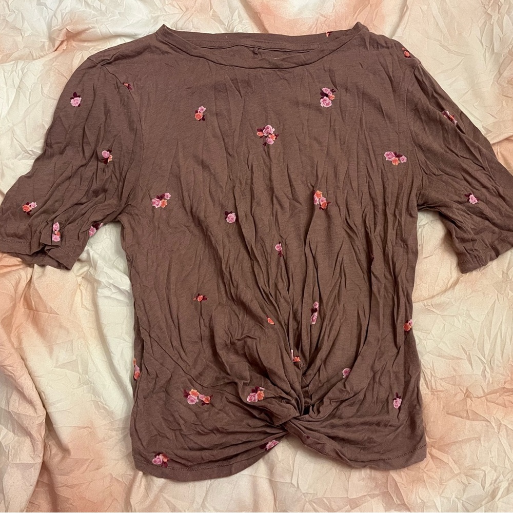 Brown floral pink shirt